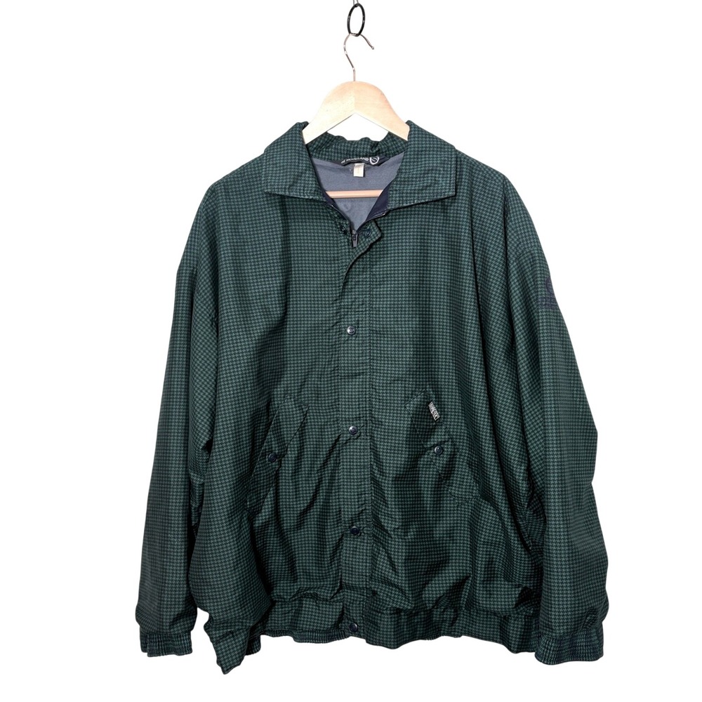 Vtg 90s Sunderland Scotland Zip Golf Jacket XL Houndstooth Waterproof Gore-Tex